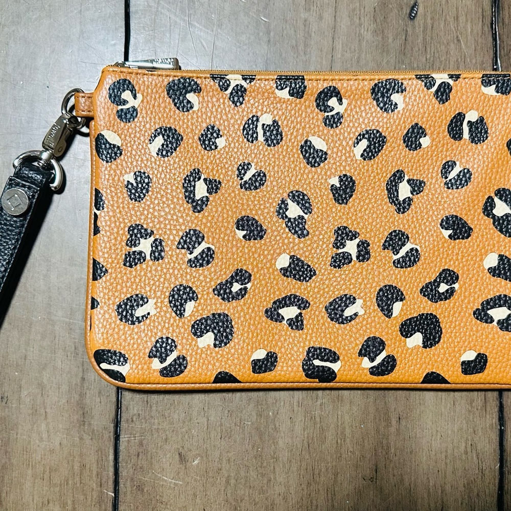 Thirty-One Leopard Print Clutch with Black Wristlet